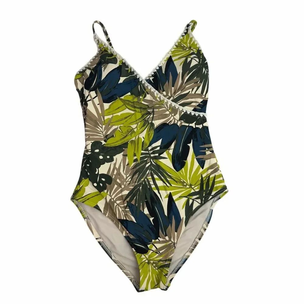 Lands End size 10 One-Piece Swimsuit Leaf Print